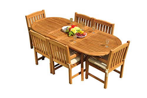 7-Pc Outdoor Teak Dining Set: 94" Oval Extension Table & 6 Devon Arm Chairs #TOP11