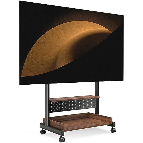 FITUEYES Rolling Floor TV Stand Mount for 40-85 Inch Large LCD/LED TVs TV Cart Heavy Duty Hold Up to 132 lbs Mobile Corner Stand with Mount for LCD/LED Flat Curved Screens with Wooden Large Storage