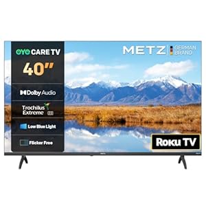 METZ Blue Roku TV, 40 Zoll Fenseher,100 cm, Eye Care, Smart TV mit HDR10, Dolby Audio, Triple Tuner DVB-T/T2/C/S/S2, WLAN, LAN, HDMI, USB, HDTV, Schwarz