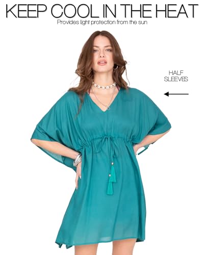 Evita transparencias incómodas con este vestido corto caftán de playa Azul Aqua 7