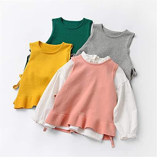 Yiqinyuan Children Knitted Vest Girls Sleeveless Sweater Solid Color Girls Waistcoat3