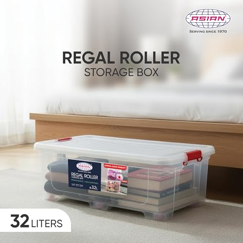 Image of Asian Plastowares - Regal Roller | 32 Ltr - Storage Box | Stackable Organizer for Clothes, Toys, Kitchen, Makeup & More | BPA-Free, Space-Saving Design | Multipurpose Boxes | Transparent