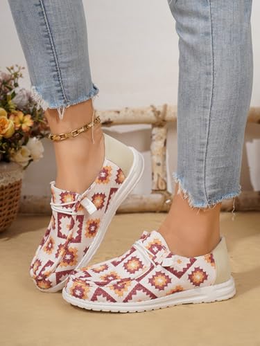 White Geometric Print Loafers & Boat Deck Shoes, Artistic Walking Shoes with Colorful Patterns & Non-Slip Sole, Lightweight Breathable Casual Shoes for Men & Women3