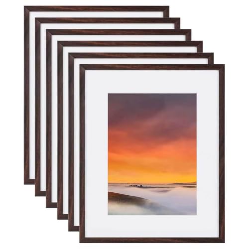 BSRHOME 12x16 Picture Frame Set of 6, Display Pictures 8.5x11 with Mat or 12x16 Without Mat,Wall Gallery Photo Frames, Brown