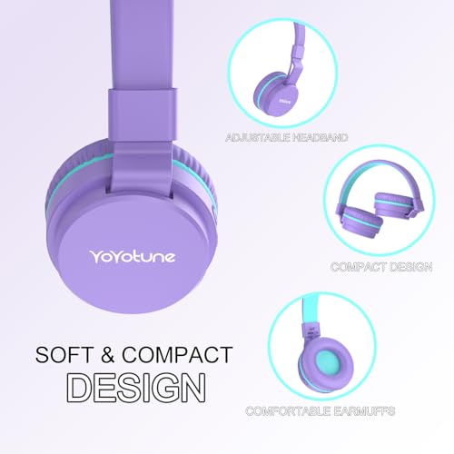 Image of Kids Bluetooth Headphones,Lightweight Kids Headphones Wireless,85 /94dB Safe Volume,40H Playtime,Fast Charging,Bluetooth 5.3,Over Ear,Toddler Headphone Built-in Mic for School /Tablet /Travel (Purple)