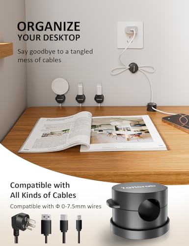 Abrazaderas para gestión de cables, paquete de 7 organizadores de cables negros, sujetadores de cables para escritorio compatibles con cables de 0 a 8 mm miniatura 3
