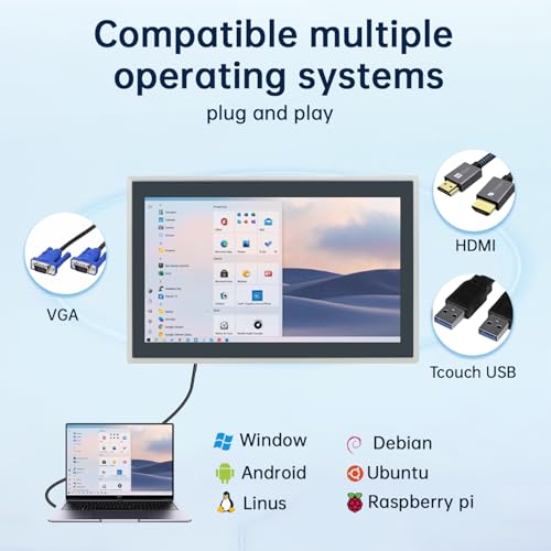Image of 21.5-Inch Industrial Touch Screen Monitor, Ratio 16:9 Embedded PCAP Touchscreen Monitors | 10-Point Touch | No Drive, Plug and Play | IP65 Front | HD-MI VGA USB Port