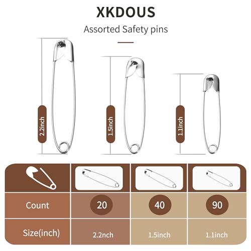 Xkdous Safety Pins, 150 Pcs Safety Pins Assorted thumb #1