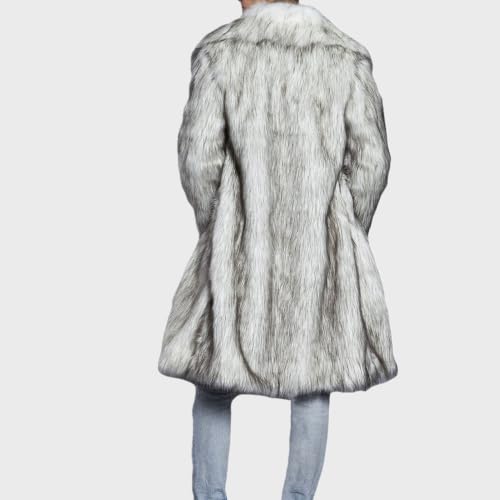 Image of Lisa Colly Men's Faux Fur Coat Winter Parka Overcoat | Men's Faux Fur Jacket, Winter Faux Fur Long Coat, Long Sleeve Fluffy Overcoat