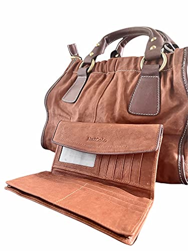 Natcole Calfskin Leather Handbag With A Matching Wallet (Tan) #TOP7