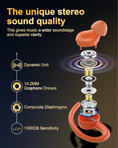 Image of Wireless Earbuds, Bluetooth 5.4 Headphones Sport, Over Ear Buds With ENC Noise Cancelling Mic, 48H, Wireless Earphone With Earhooks, Stereo Deep Bass, IP7 Waterproof ear bud for Workout Running,Orange