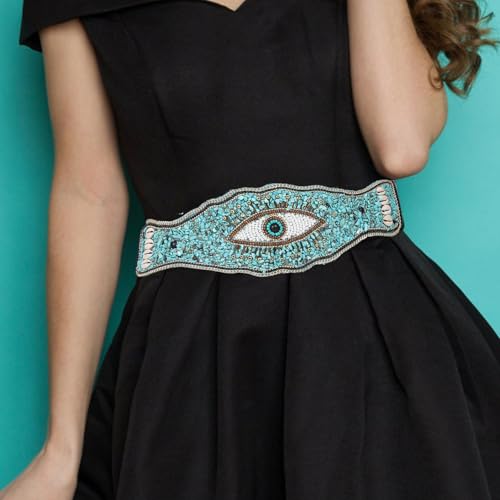 Ceinture large bohème verte à perles pour sublimer une robe - 2