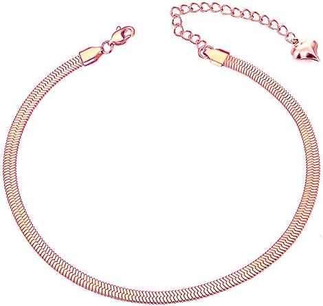 QJLE Rose Gold Anklet for Women,Flat Snake Chain Link Dainty Cute Anklets for Teen girls Ankle Bracelets for women Beach Jewelry