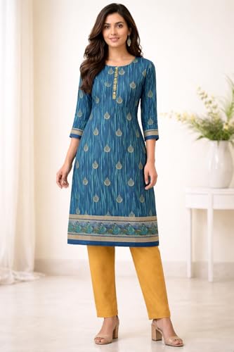 Image of Women's Cotton Blend Unstitched Kurti Set for Women | A-Line Style Dress Material | 2-Piece Traditional Ethnic Wear Suit Fabric