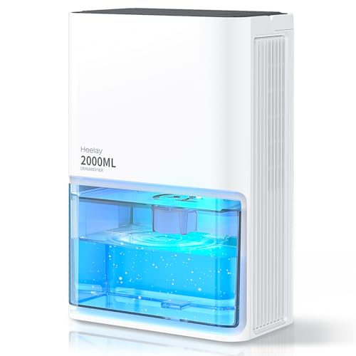 Heelay Deumidificatore Elettrico, 2L Deumidificatore per Ambienti Silenziosi da,Risparmio Energetico,Spegnimento Automatico,Luce a 7 Colori,Contro Umidità e Muffa per Camera da Letto,Bagno e Casa