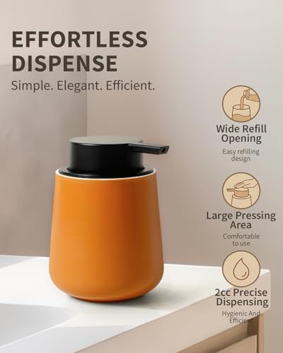 Image of BosilunLife Hand Soap Dispenser - Ceramic Dish Soap Dispenser for Bathroom 12ounce Refillable Liquid Hand Wash Dispenser for Essential Oil, Lotion Soap, Orange