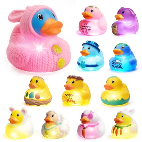 Easter Duck Bath Toys for Kids,Bunny Ducks Light Up Bath Toys for Toddlers, Easter Bathrub Toys Presents for Boys Girls Party Favors Decor