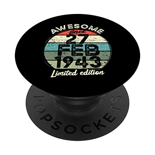 Camiseta de cumpleaños de 80 años, 27 de febrero de 1943, 80 cumpleaños PopSockets PopGrip Intercambiable