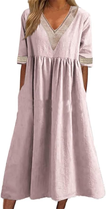 Women's 2025 Summer Casual Maxi Dress Beach Vacation Short Sleeve Crewneck Basic Long T Shirt Dresses