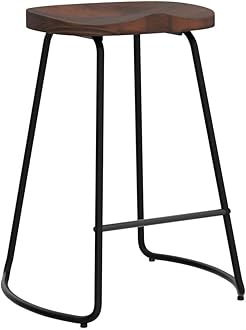HeuGah Bar Stools, Solid Wood Barstools Set of 2, 26" Counter Height Bar Stools with Metal Leg, Rustic Backless Bar Stools for Kitchen Island, Bar Chairs with Solid Wood Saddle Seat (Walnut, 26 Inch)