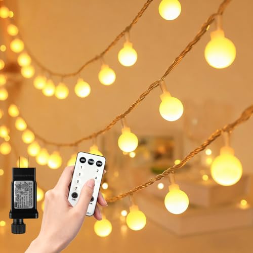 RaThun 180ft Globe String Lights with 16ft Extended Lead & Stable Remote - 300 LED Warm White, 8 Distinct Modes, IP44 Waterproof & UL Listed for Backyard Wedding Patio Garden Large Area Decoration