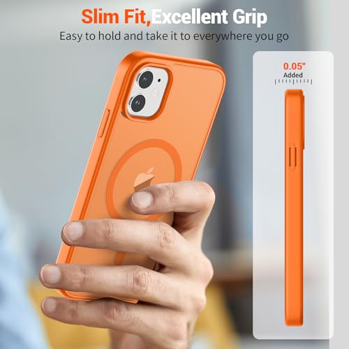 Image of SUPFINE Magnetic for iPhone 11 Phone Case with Screen Protector (Compatible with MagSafe) (Military Grade Drop Protection) Translucent Matte Shockproof Phone Cover,Starry Orange