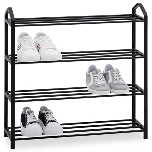 IDIMEX Schuhregal Tralee schwarz - platzsparend mit 4 Ablagen für Flur oder Eingangsbereich – Schuhständer aus Metall modernes offenes Design, Schuhablage