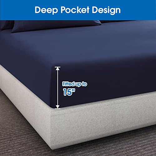 Homeideas 4 Piece Bed Sheets Set (Full, Navy Blue), 1800 Bedding Soft Brushed Microfiber Luxury Sheets, Deep Pockets, Easy Care, Wrinkle & Fade Free #TOP2
