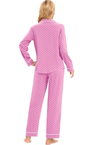 Image of LUBOT 100% Cotton Pajamas for Women Pajama Set Soft 2 Piece Sleepwear PJ Set Long Sleeve Knit Button Cozy Loungewear XS-XXL