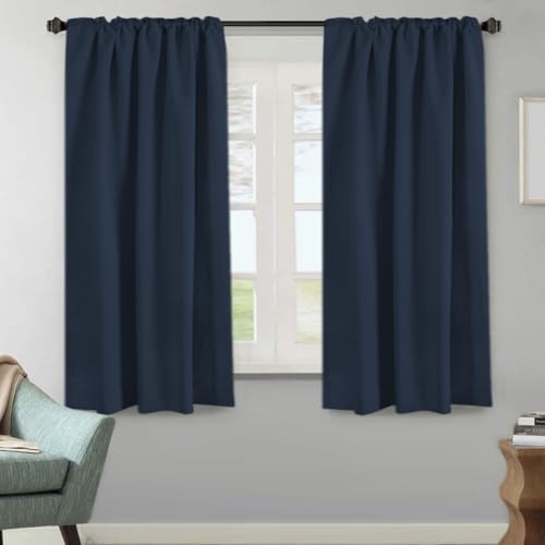 Image of H.VERSAILTEX Blackout Curtains Thermal Insulated Window Treatment Panels Room Darkening Blackout Drapes for Living Room Back Tab /Rod Pocket Bedroom Draperies, 52 x 63 Inch, Navy Blue, 2 Panels