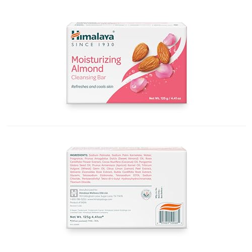 Himalaya Moisturizing Almond Cleansing Bar, Face and Body Soap for Soft Skin, 4.41 oz, 12 Pack