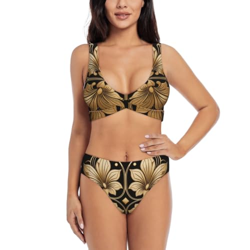 Bikini triangle réglable motif floral Art déco pour vos journées farniente