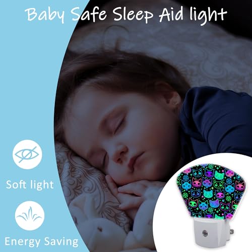 Image of Night Light Witchcraft Cats Plug-in LED Dusk-to-Dawn Sensor Soft Night Lamp,Suitable for Home Bedroom Bathroom Hallway Stairs