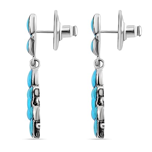 Shop Lc Western Turquoise Flower Earrings For Women Jewelry Southwest Style 925 Sterling Silver Dangle Drop Blue Earrings Birthday Gifts #TOP4