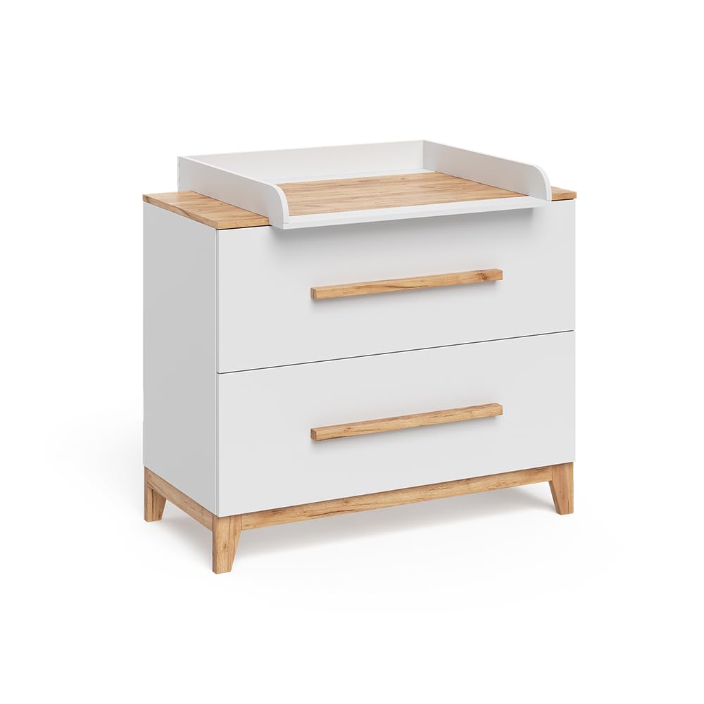 VitaliSpa Fasciatoio Malia, Bianco/Artisan, 108 x 98 cm | con 2 cassetti, con fasciatoio rimovibile per l'utilizzo come cassettiera