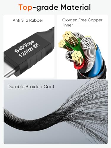 Image of Angle USB 4 Cable,USB C to C for SSD,MacBook Pro, iPhone17,Dock,Auto 1.0ft | for Thunderbolt 5 4, 40Gbps Data Sync, 8K /5K@60Hz Video Stream, 240W PD 3.1 Fast Charging, 90 Degree,Anti Tear Braided