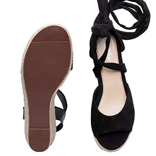 Vepose Women's 882 Rome Open Toe Espadrilles Platform Wedge Sandals,Black,Size 8M Us-Lace Up(Cjy882 Black 08) #TOP4