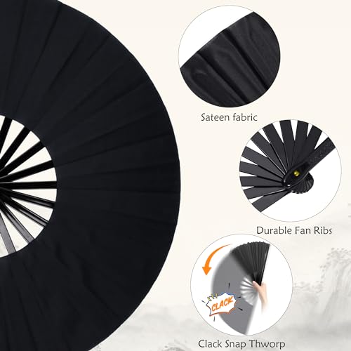MDDRUIQI Hand Fans for Women Foldable - Rave Fan - 2 Pack Large Folding Fan | Halloween Party Favors - Nylon-Cloth Vintage Retro Fabric Fans Chinese Kung Fu Tai Chi Festival Dance Hand Held Fan