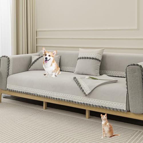 Funda de sofá seccional de chenilla gris 110x110 cm lavable 2