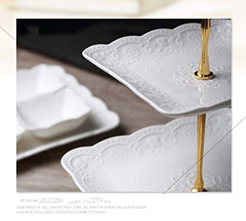 Sumerflos 3 Tier Porcelain Cupcake Stand, Tiered Serving Cake Stand, Square White Embossed Dessert Stand, Weddings Parties Pastry Serving Tray by Sumerflos - Image 5