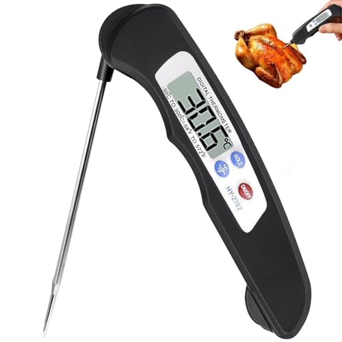 Termómetro de cocina de lectura instantánea 3s – Termómetro para cocinar carne barbacoa con pantalla LCD, sonda plegable y larga sonda, termómetro de pastelería digital para leche bebidas calientes