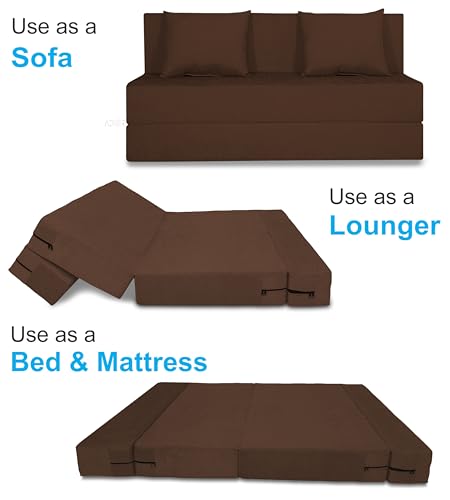 Image of Adorn India Easy 3 Seater Sofa Cum Bed (Alyn Pattern) Size 5' X 6' Ft (Brown Color) (1 Year Warranty)