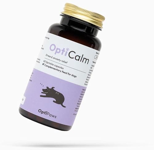 OptiCalm - Suplemento calmante para perros, GABA, L-teanina y L-triptófano, cápsulas de espolvoreo para relajación y alivio de la ansiedad, ayuda