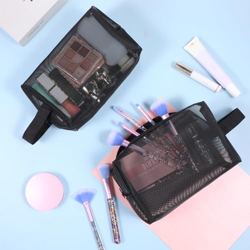 10 Pcs Mesh Makeup Bag Portable Travel Cosmetic Bag Black Breathable Mesh Zipper Pouch for Home Offices Travel Accessories Organizer(7.9 x 3.1 x 4.7 Inch)3