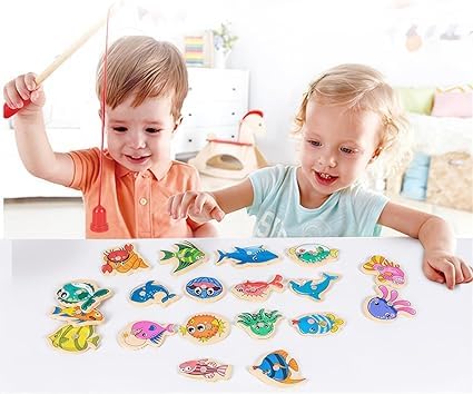 MONTESSORI Brinquedo de Madeira, Pesca Magnética para Crianças e Bebês, Educativo, Interativo, Senso