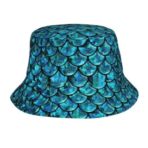 Yyoretp Sombrero de pescador plegable con estampado de escamas de pescado, protección solar para viajes, camping, color negro, Negro, Talla única