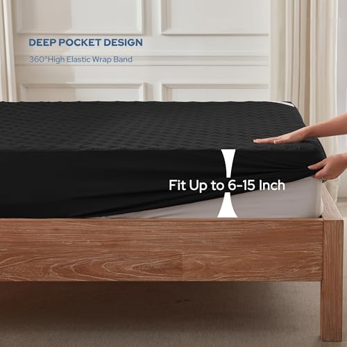 Image of BEDLORE 2 Pack Waterproof Mattress Protector, Full Size Mattress Pad with Deep Pocket 6 inch-15 inch Depth, Soft Breathable Bed Mattress Cover for Bedroom, College Dorm (Black)