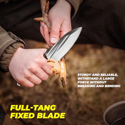 AOSILEY Pocket Fixed Blade Knife with Wood Handle and Leather Sheath for Camping, Outdoor Hunting,Tactical, Survival and EDC - Thumbnail 3