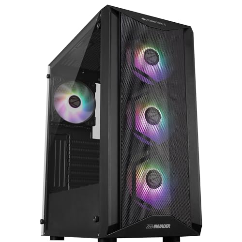 Image of Zebronics Invader Mid-Tower Premium Gaming Cabinet Eatx /ATX /Matx, 3X 120Mm Front + 1X 120Mm Rear Fan, Argb Inner Glow, RGB Led Control, Magnetic Dust Filter(Black) - Tempered Glass