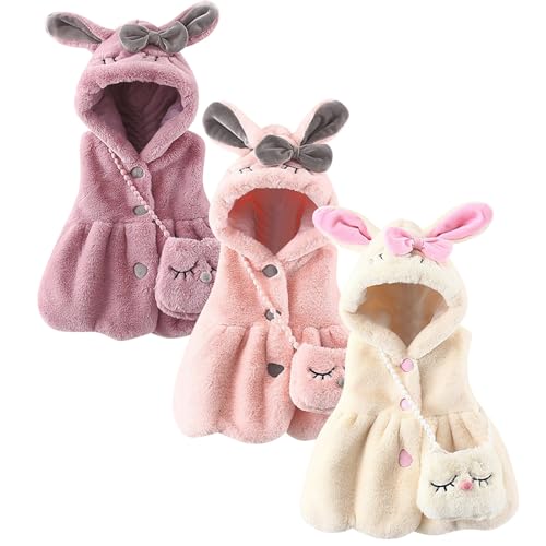 Toddler Baby Girls Winter Jacket Bunny Ear Hoodie Fleece Vest with Plush Bag Thick Warm Comfy Fuzzy Button down Coat Outwear2